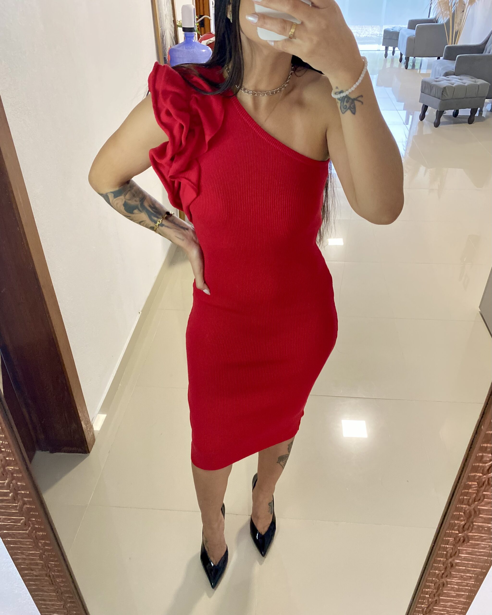 Vestido de alça única floral