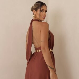 Vestido elegante frente única marrom