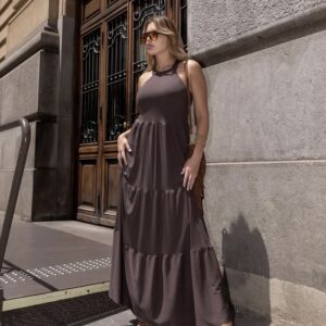 Vestido longo frente única fluido