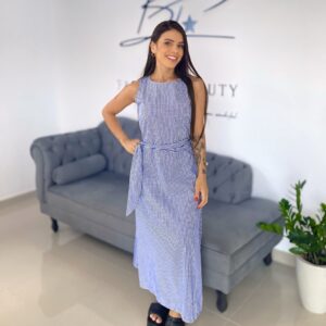 Vestido xadrez azul midi
