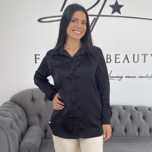 Camisa manga longa seda acetinada